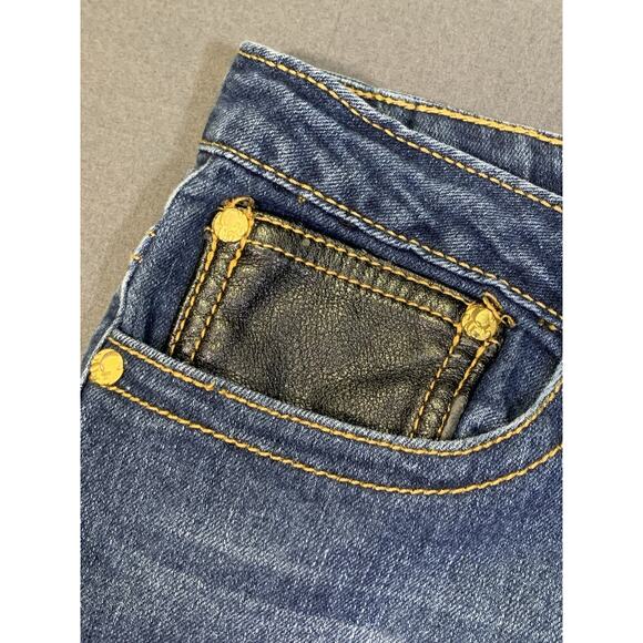 COOGI Frayed Fringe Embroidered Cut-off Jeans Leather Patchwork Y2K Grunge - Picture 8 of 15